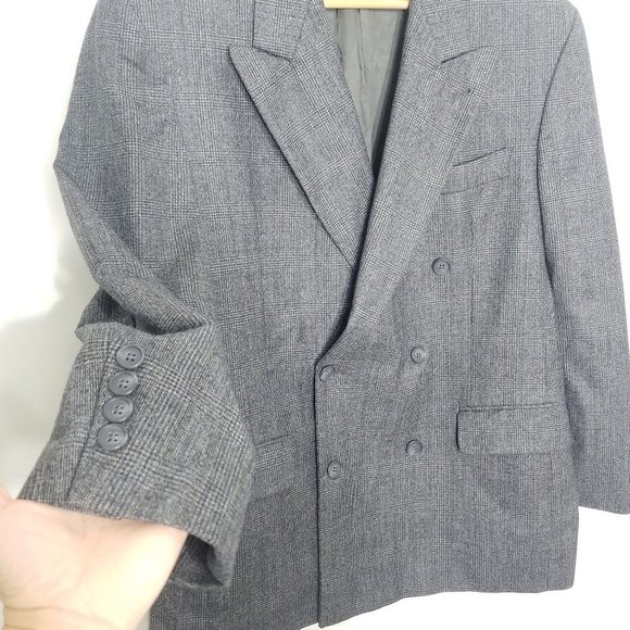 Vintage  Deldicque-Lepoutre Blue Gray Dapper Oversized Plaid Professor Blazer - Picture 4 of 14